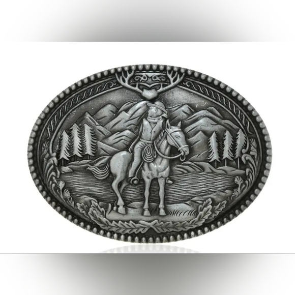 New western man on horse belt buckle.  Fits 1.5 Belt